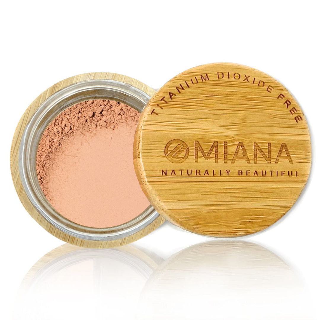 Omiana Fun Loose Powder Mineral Foundation - Without Mica, Titanium Dioxide, & More! - swatch on white background