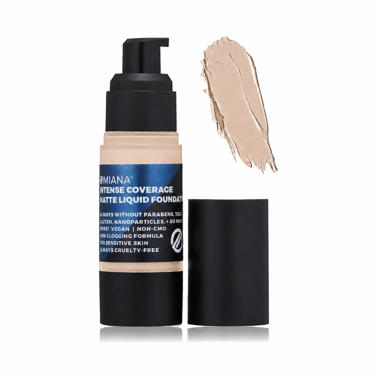 Omiana Intense Coverage Liquid Foundation in Shell, a fair-light pink-neutral shade.