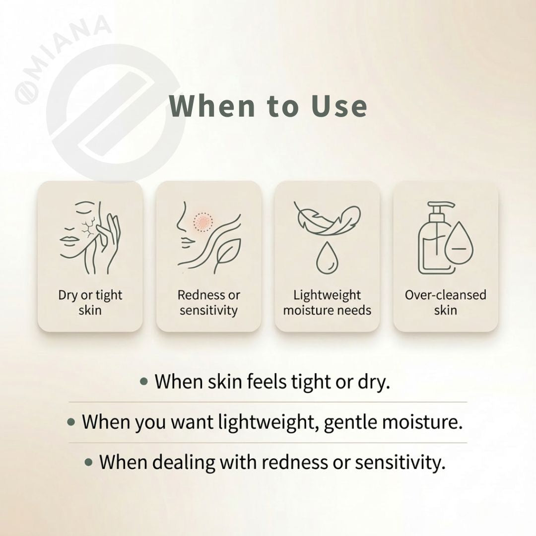Instructions on when to use Jojoba Oil skincare products with icons and text on a beige background.
