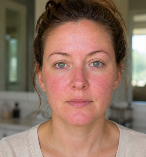 Woman with redness and sensitive skin